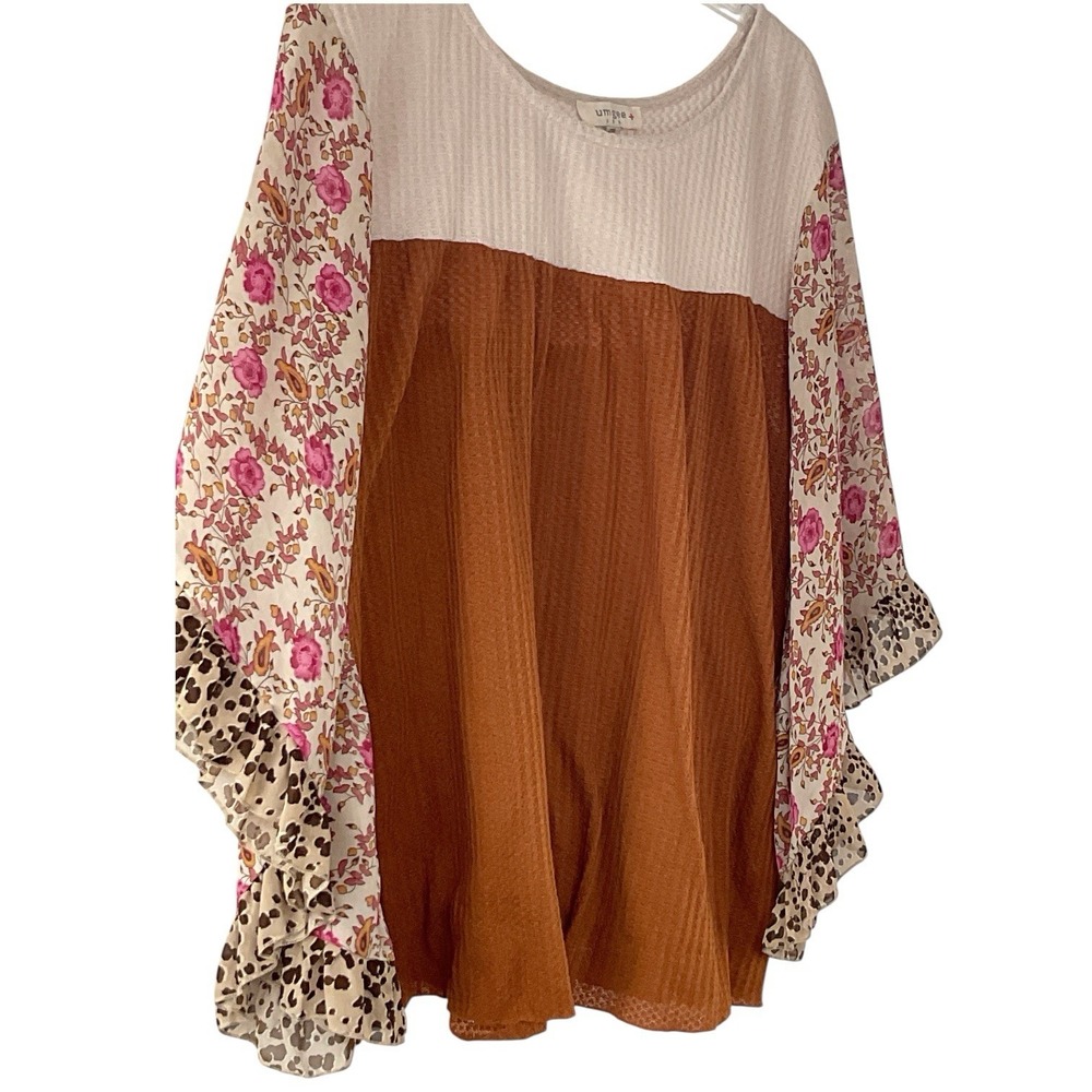 Women's Waffle Knit Batwing Sleeve‎ Brown Knitted Blouse Top Size XXL